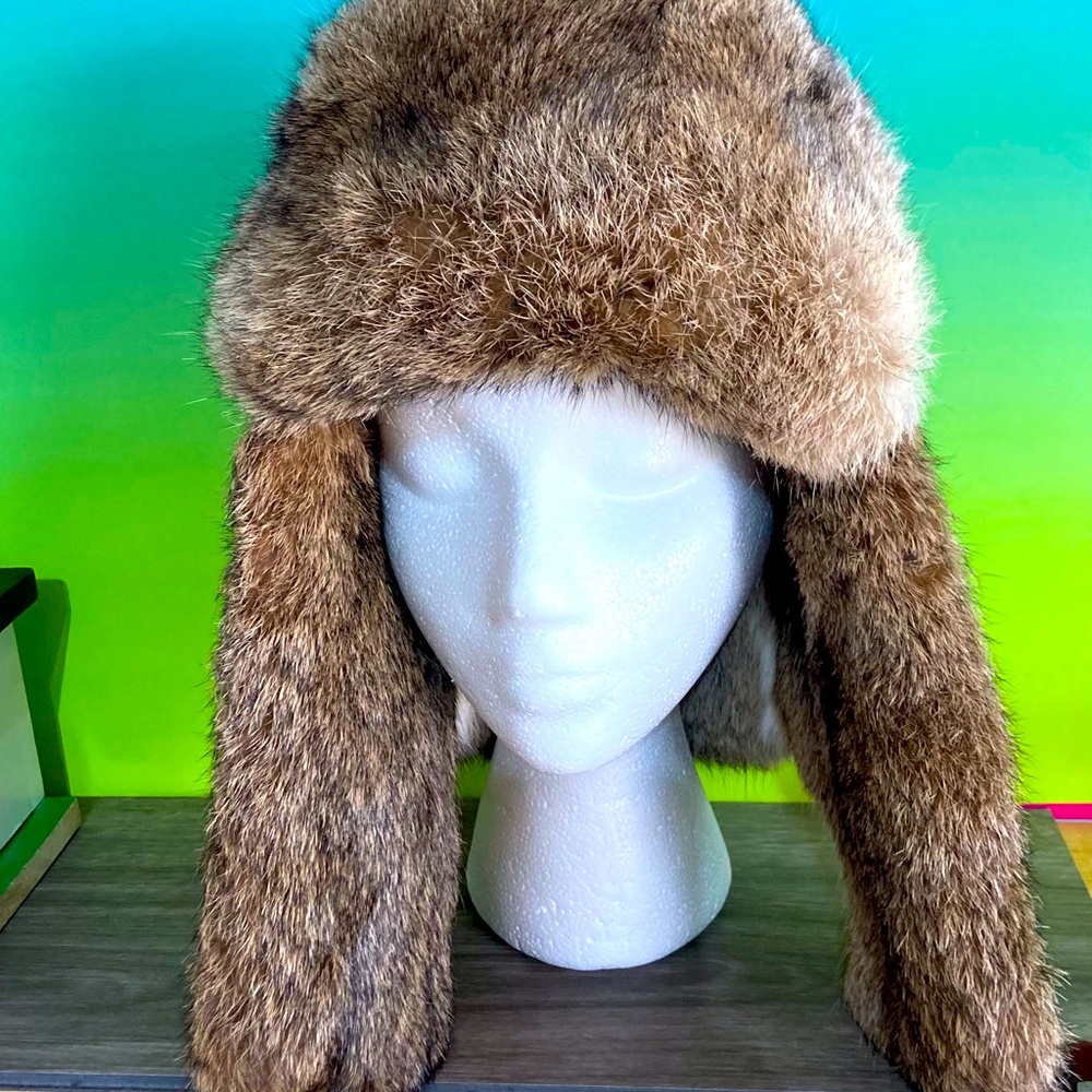 Original Mad Bomber Leather and Rabbit Fur Hat Sz Large - very nice condition